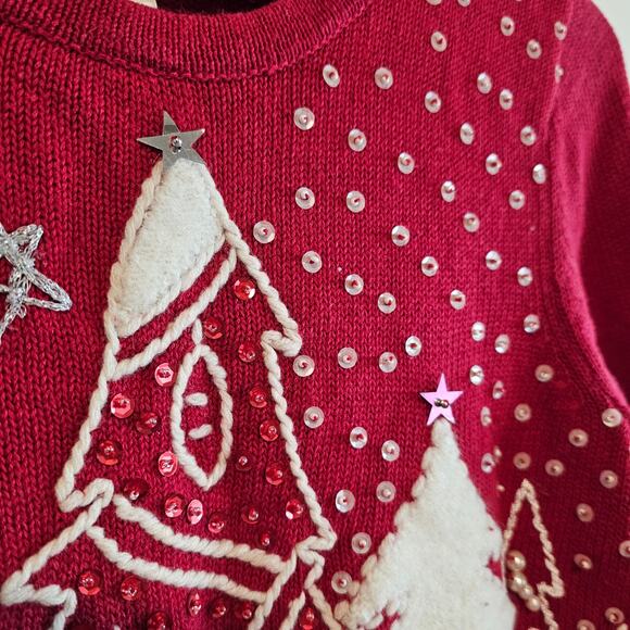Christmas Sweater Women Small Red Beaded Winter Scene Family Holiday Party Retro - Picture 6 of 11